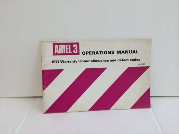 PUBLICATION: WARRANTY MANUAL - USED ORIGINAL - 1971 ARIEL 3 PIXIE - FINAL SALE