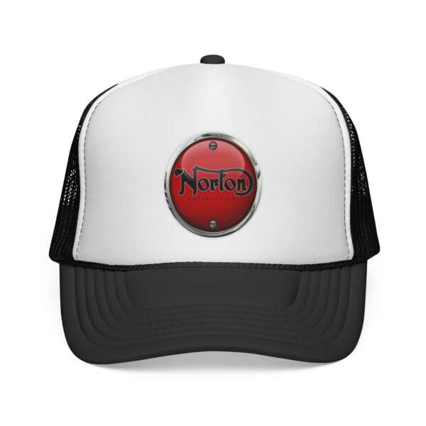 Norton Motorcycle Logo Trucker Cap — Vintage Red Emblem Mesh Hat