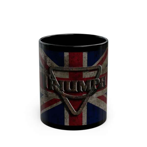 Triumph Logo Union Jack Coffee Mug — British Motorcycle Vintage Black Ceramic